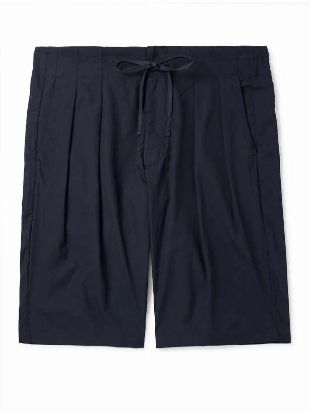 Photo: Monitaly - Straight-Leg Pleated Cotton Shorts - Blue