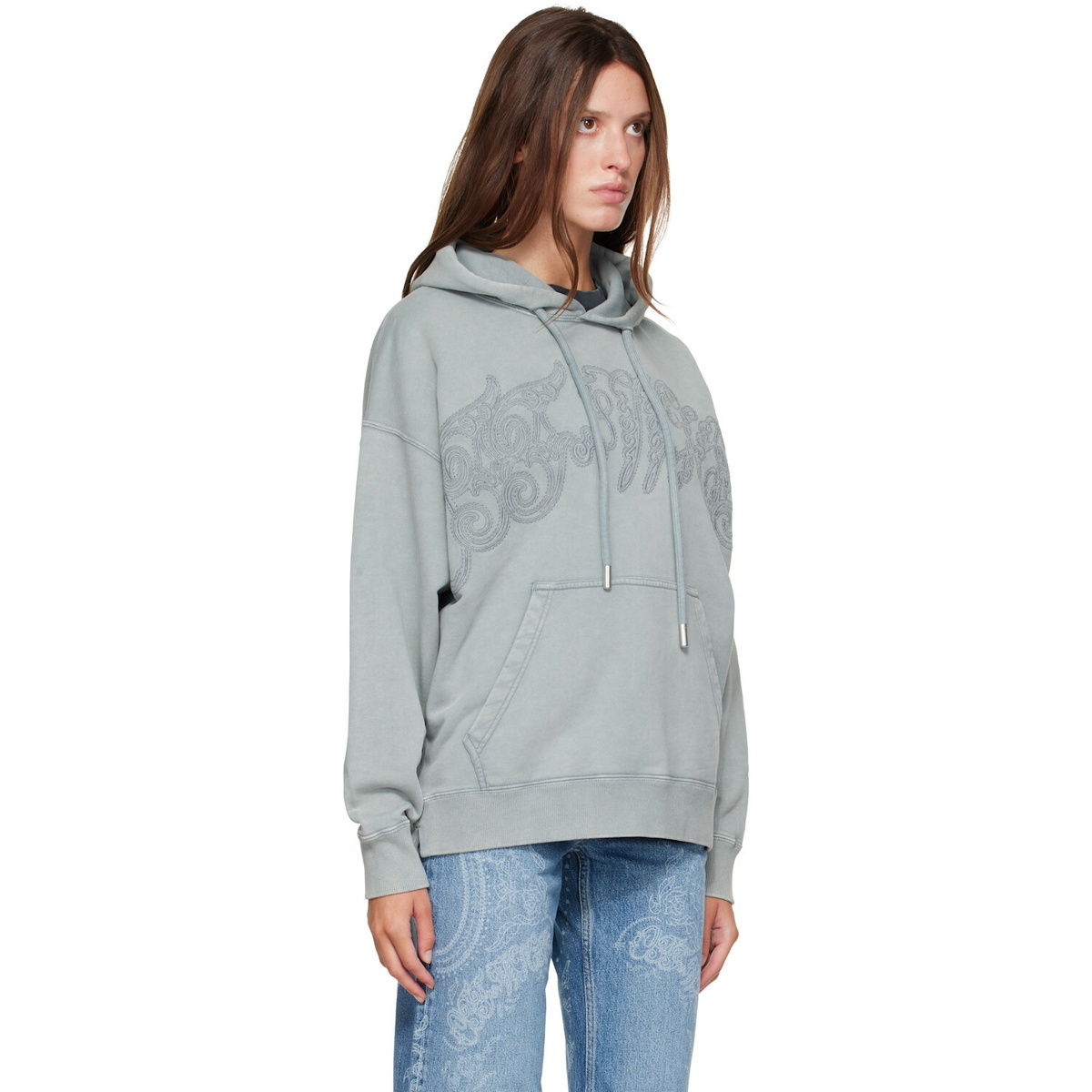 Off-White Gray Embroidered Big Paisley Skate Hoodie