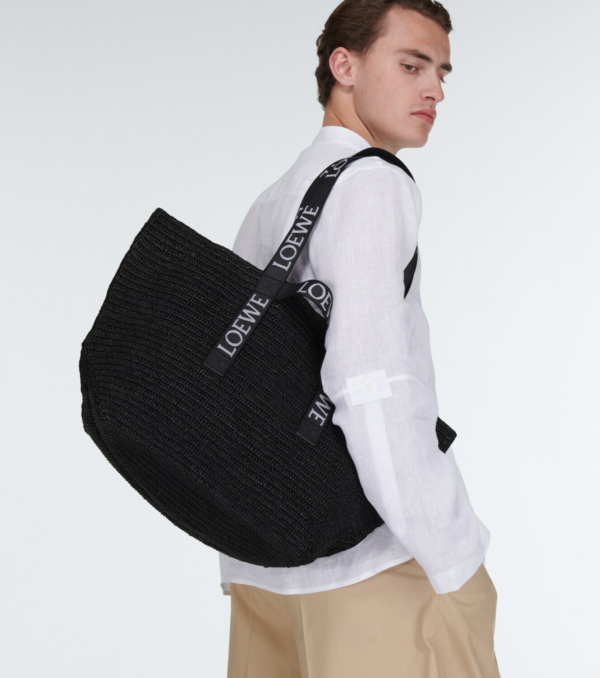 Fold Shopper Leather Tote Bag in Black - Loewe