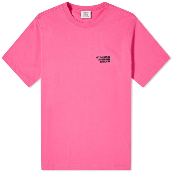 Photo: Vetements Men's Logo Limited Edition T-Shirt in Hot Pink