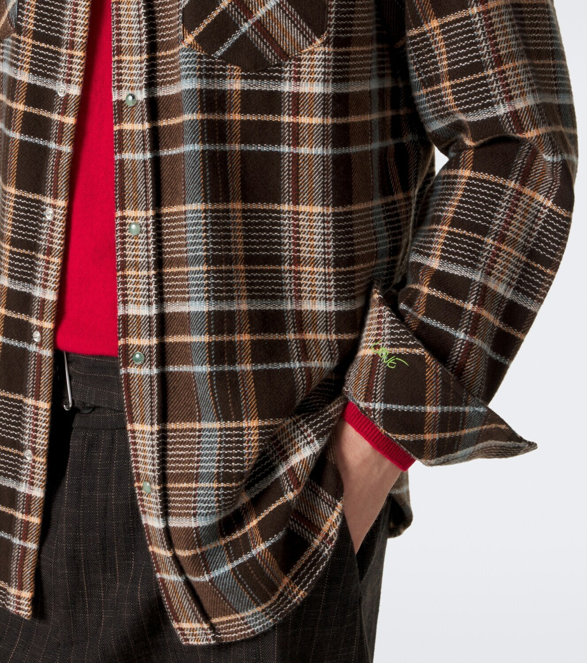 God's True Cashmere Wilderness plaid cashmere shirt with emeralds