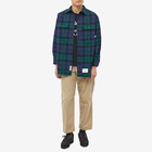 WTAPS Men's Deck Check Flannel Overshirt in Green