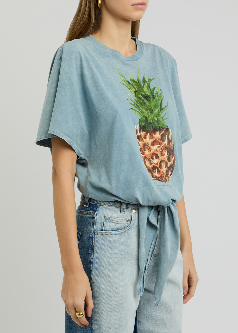 Stella Mccartney Pineapple-print Faded Cotton T-shirt Blue