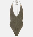 Roberto Cavalli Embellished halterneck lamé bodysuit
