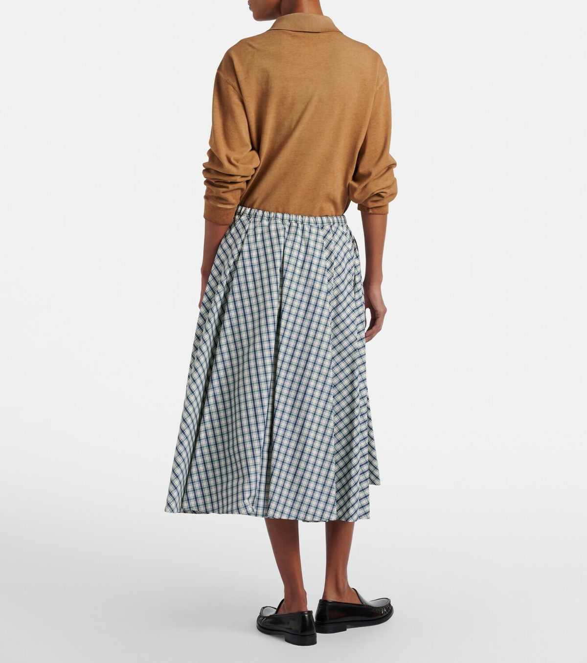 Prada Checked cotton-blend chambray midi skirt