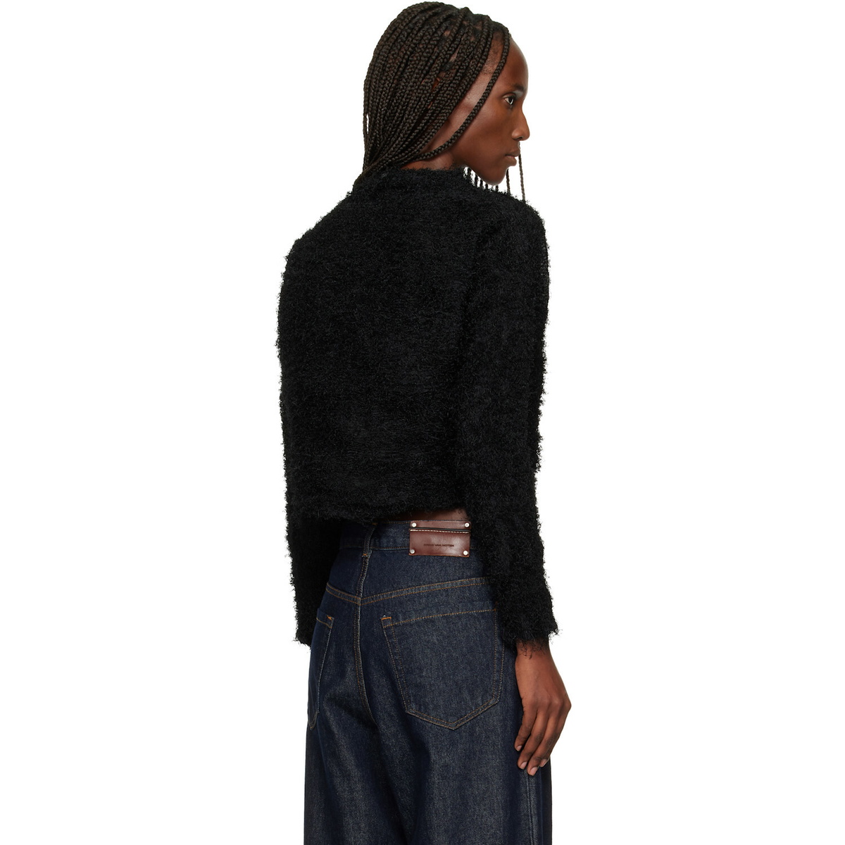 ISSEY MIYAKE Black Shifted Fuzzy Pleats Sweater