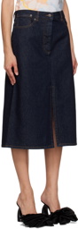 Dries Van Noten Indigo Slit Denim Midi Skirt