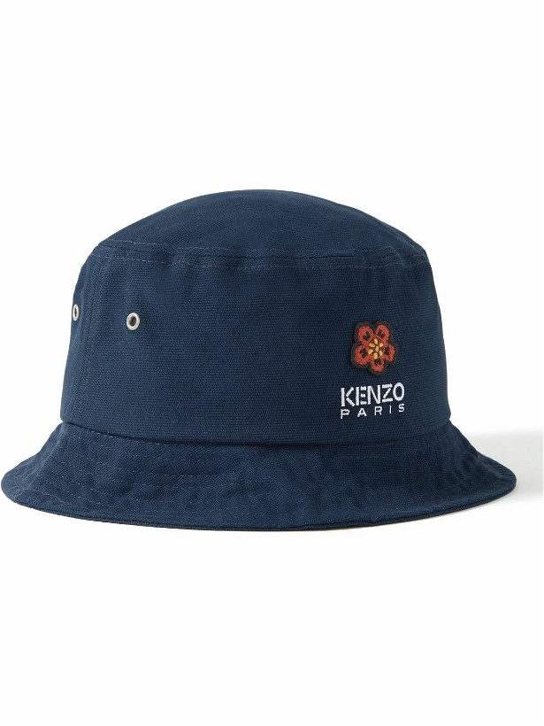 Photo: KENZO - Appliquéd Logo-Embroidered Cotton-Canvas Bucket Hat - Blue