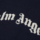 Palm Angels Men's Curved Logo Crew Knit in Navy Blue /White