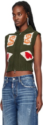 Dsquared2 Khaki Jacquarded Poker Cropped Vest