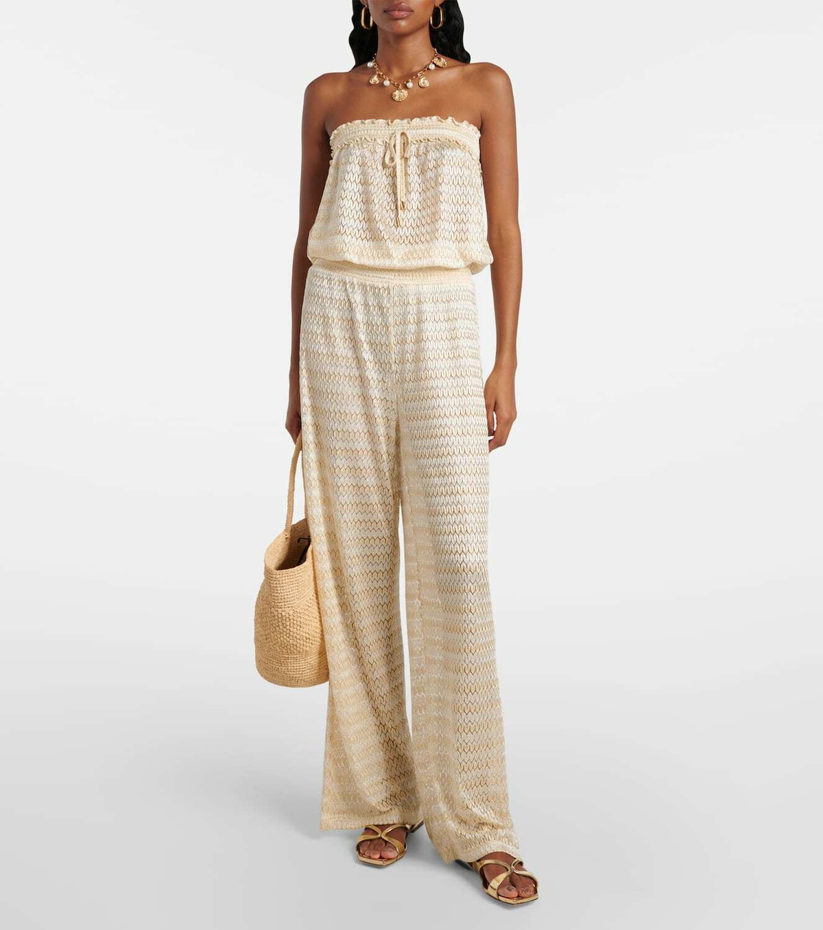 Melissa Odabash Viv knitted strapless lamé jumpsuit