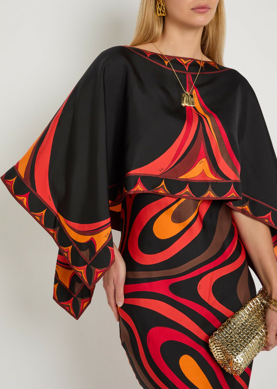 Pucci Printed Cape-effect Silk Maxi Dress Orange