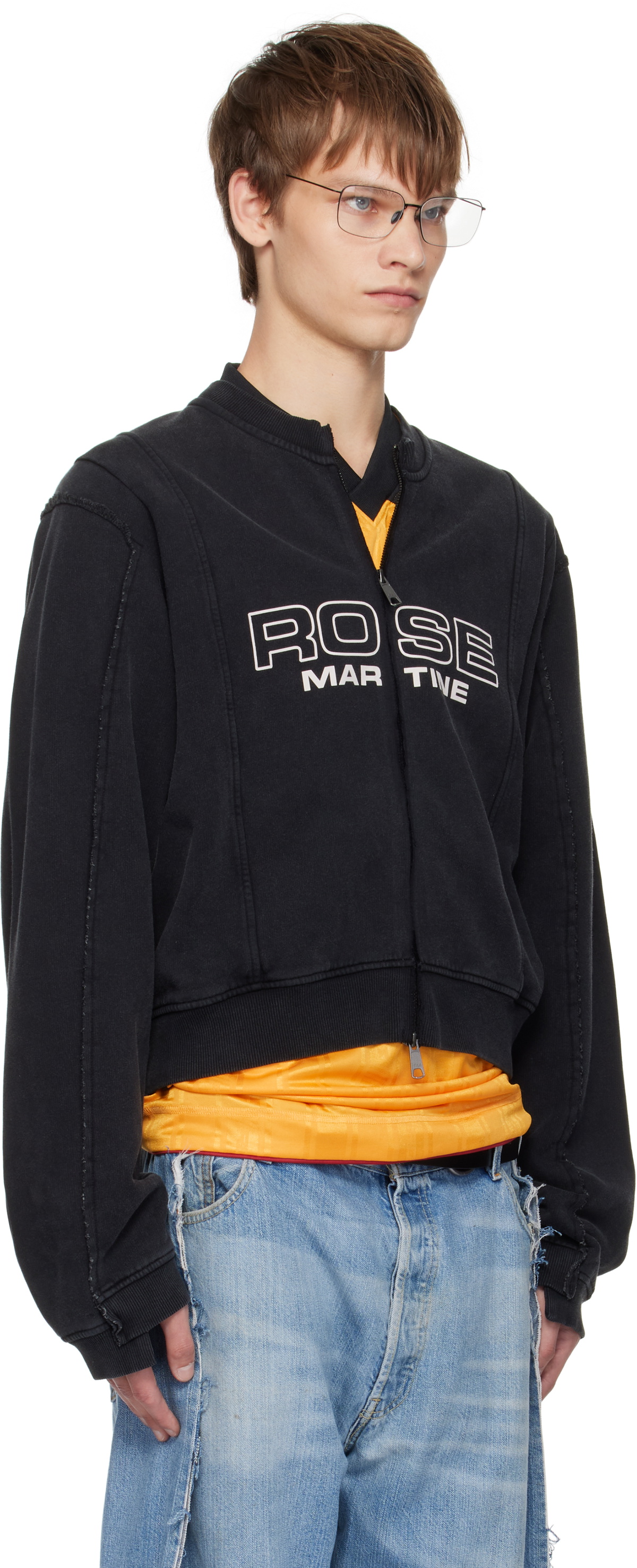 ジャケット・アウター Martine rose SHRUNKEN ZIP UP CREW / BLK Martine Rose Black Shrunken Zip Up Crew Sweatshirt Martine Rose
