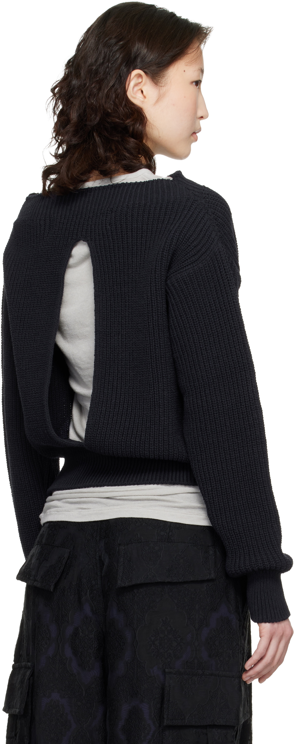OPEN YY Navy Badge Applique Knit Pullover Sweater