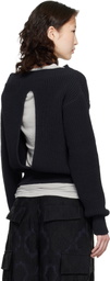 OPEN YY Navy Badge Applique Knit Pullover Sweater