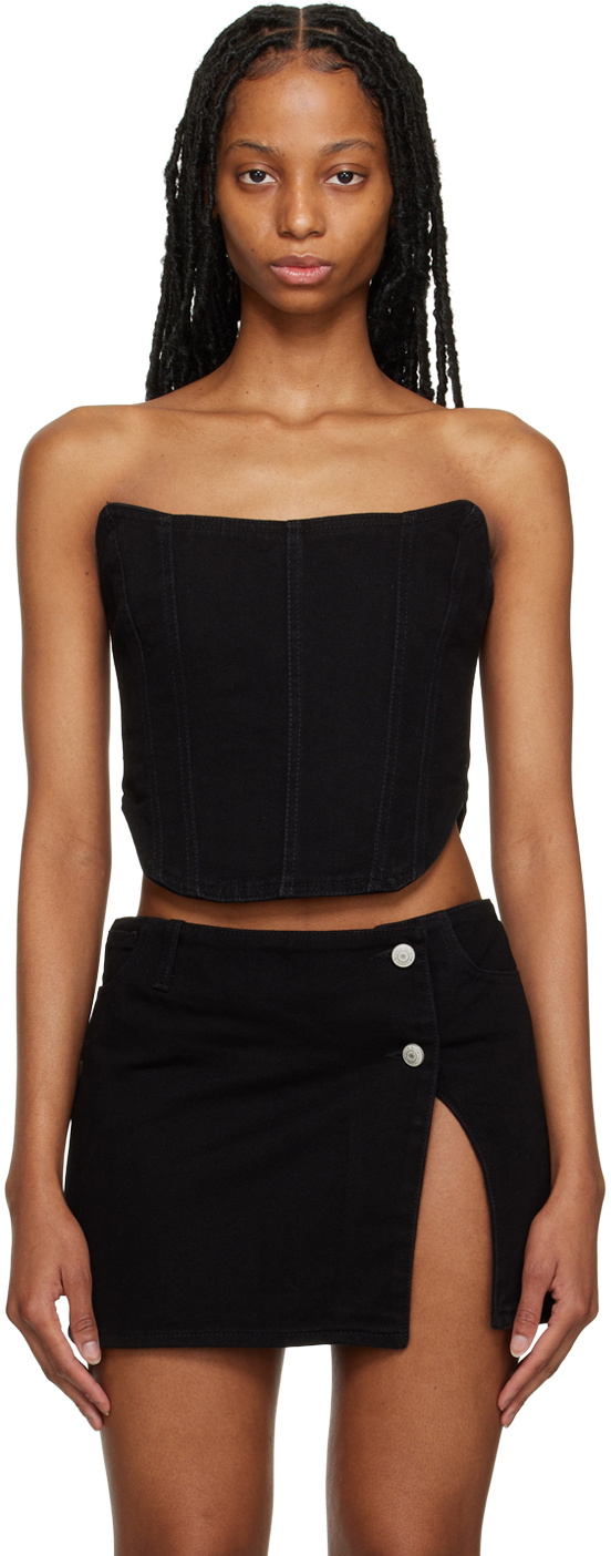 Magda Butrym Black Paneled Denim Corset