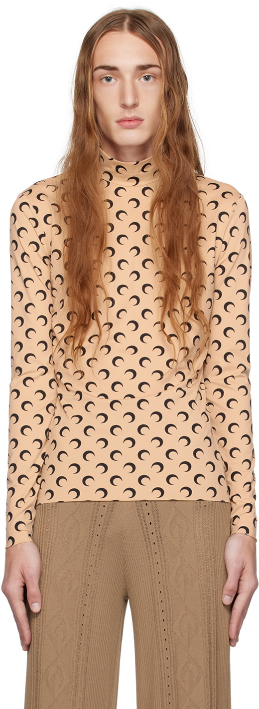 Marine Serre Tan All Over Moon Print Turtleneck