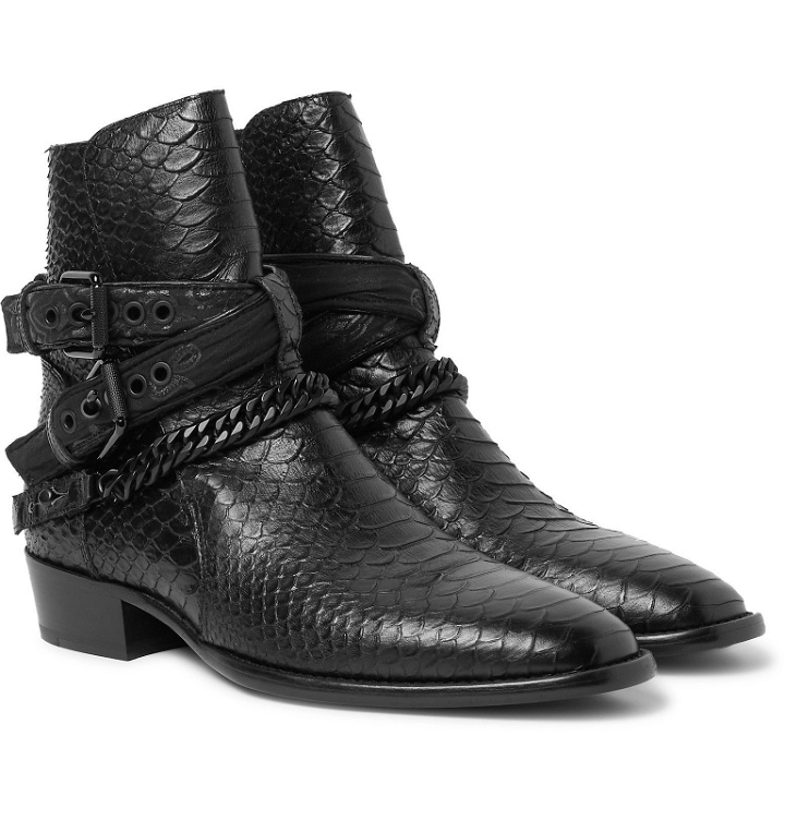 Photo: AMIRI - Embellished Croc-Effect Leather Jodhpur Boots - Black