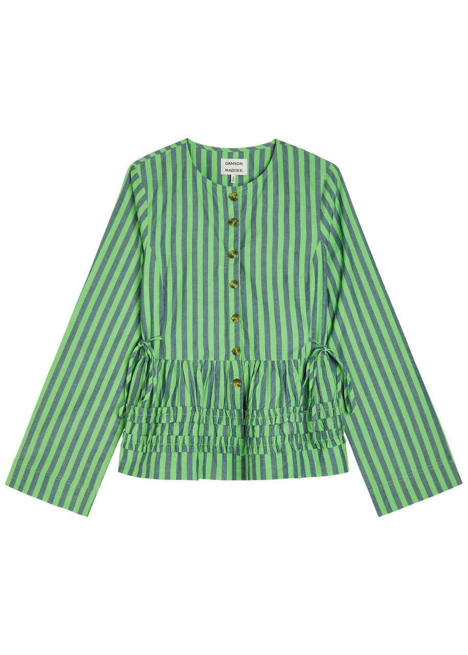 Damson Madder Madison Striped Cotton Blouse Green