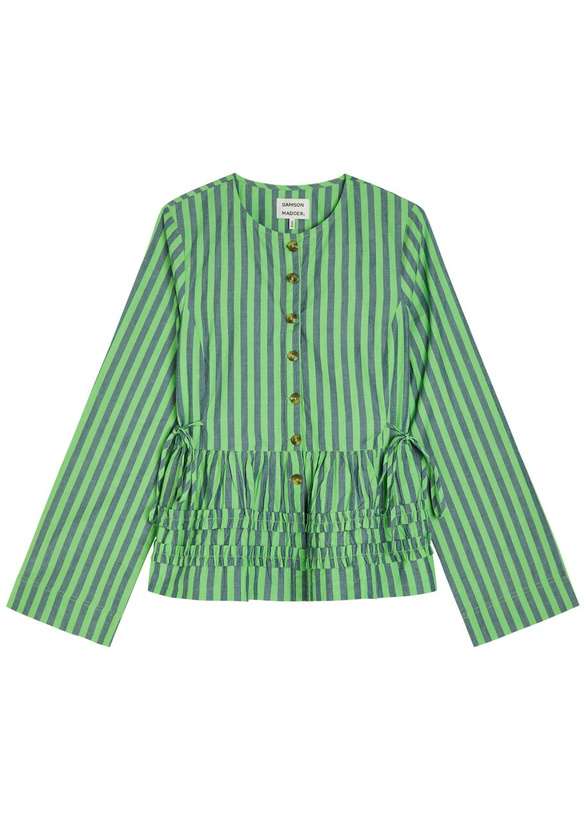 Photo: Damson Madder Madison Striped Cotton Blouse Green