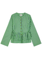Damson Madder Madison Striped Cotton Blouse Green
