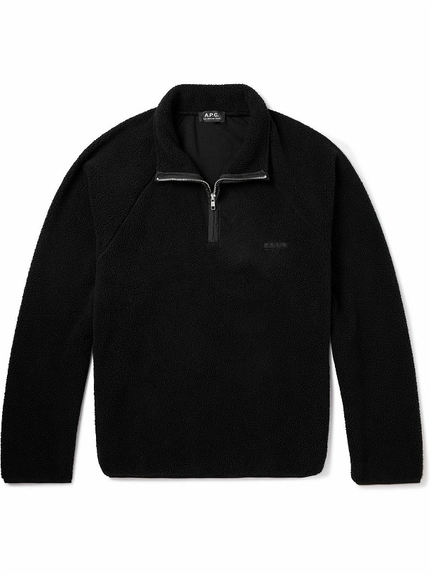 Photo: A.P.C. - Logo-Embroidered Canvas-Trimmed Fleece Half-Zip Sweatshirt - Black