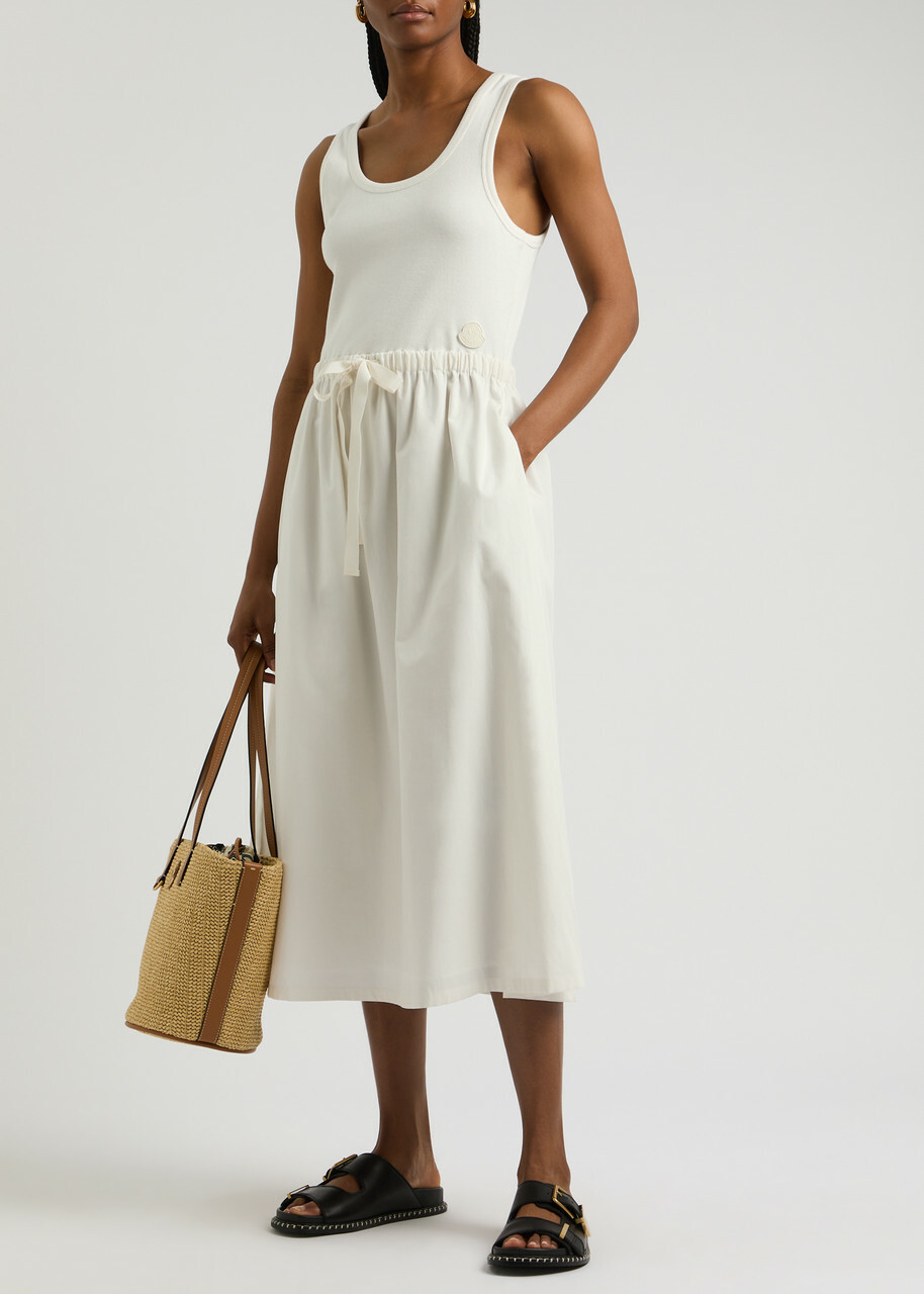 Moncler Panelled Cotton-poplin Midi Dress Ivory Moncler
