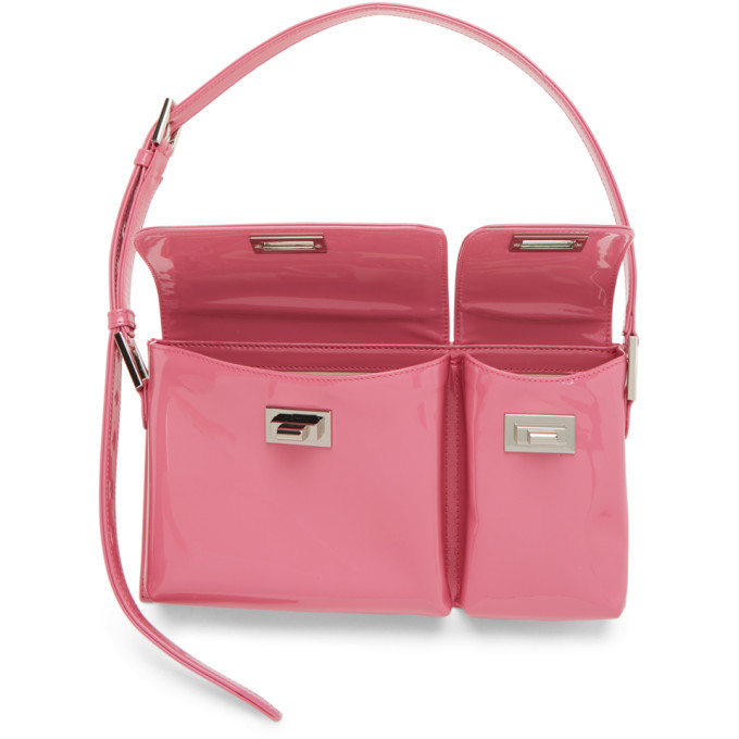 BY FAR Pink Semi Patent Billy Two Pouch Bag