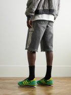 KAPITAL - Wide-Leg Appliquéd Distressed Denim Shorts - Gray