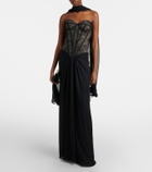 Monique Lhuillier Scarf-detail draped lace gown