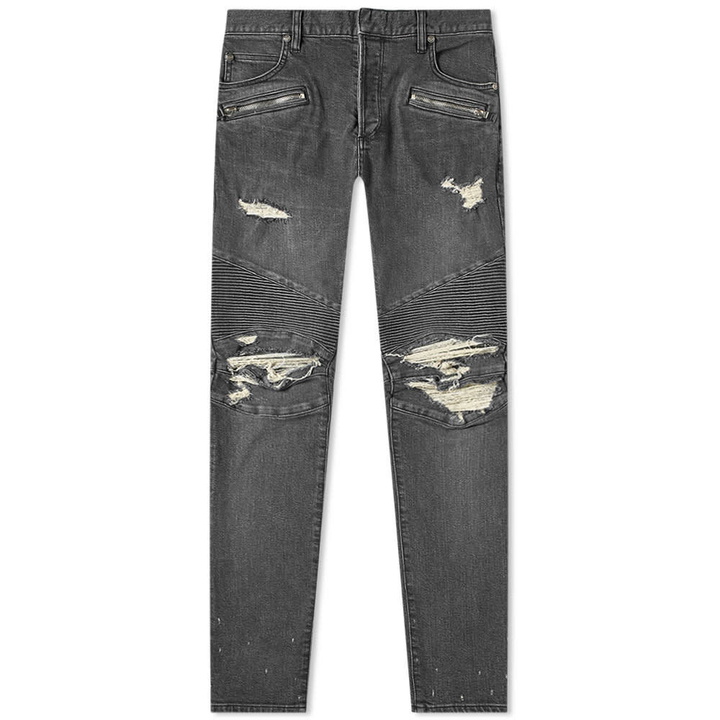 Photo: Balmain Destroyed Wash Slim Biker Jean