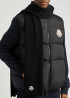 Moncler Logo Ribbed Wool Scarf - Black - One Size