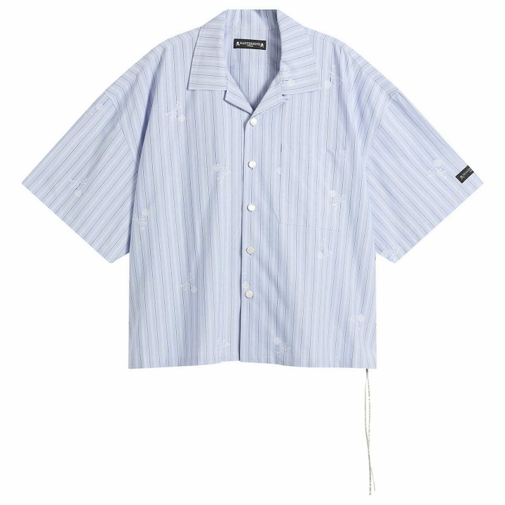 Photo: MASTERMIND WORLD Men's Loose Fit Multi Stripe Shirt in Light Blue