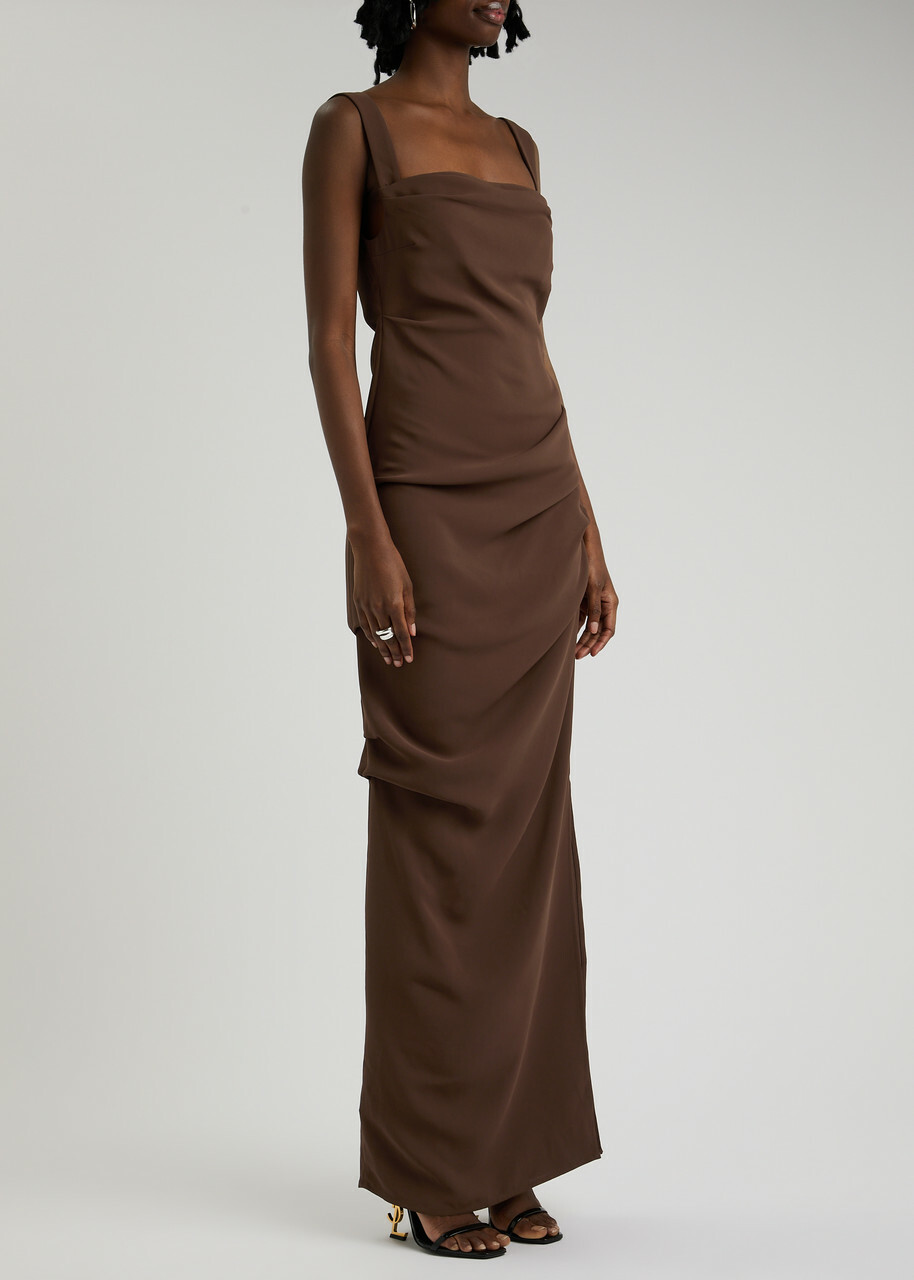 Paris Georgia Raf Gathered Maxi Dress Brown