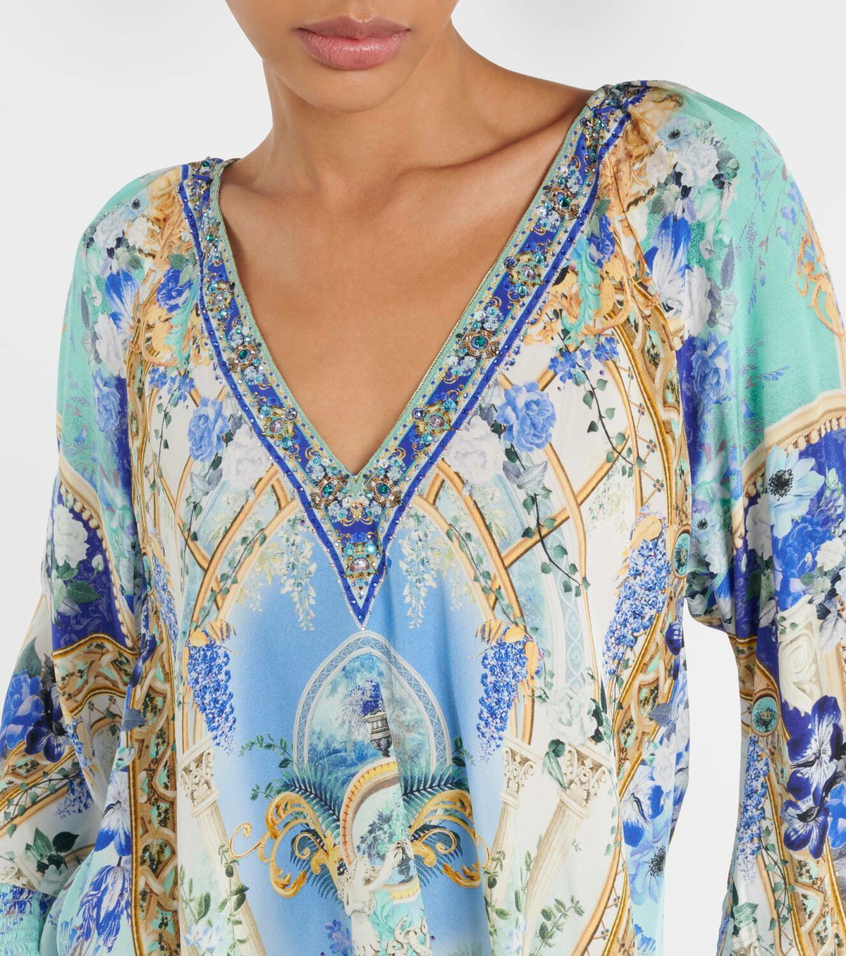 Camilla Embellished floral silk crêpe blouse