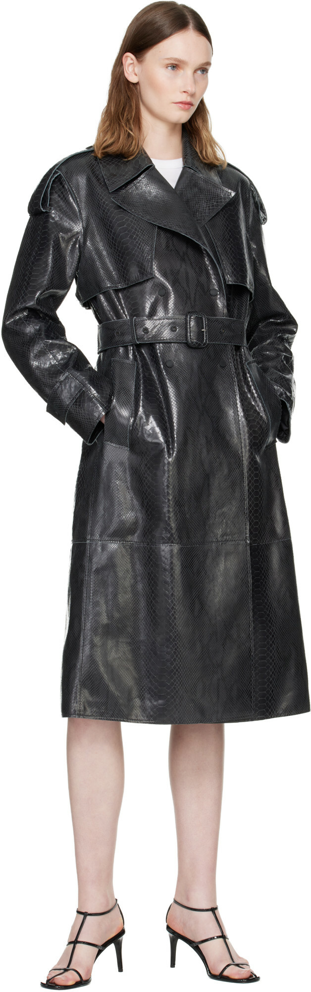 MACKAGE Black CARMELA-SNK Snake Pattern Leather Coat