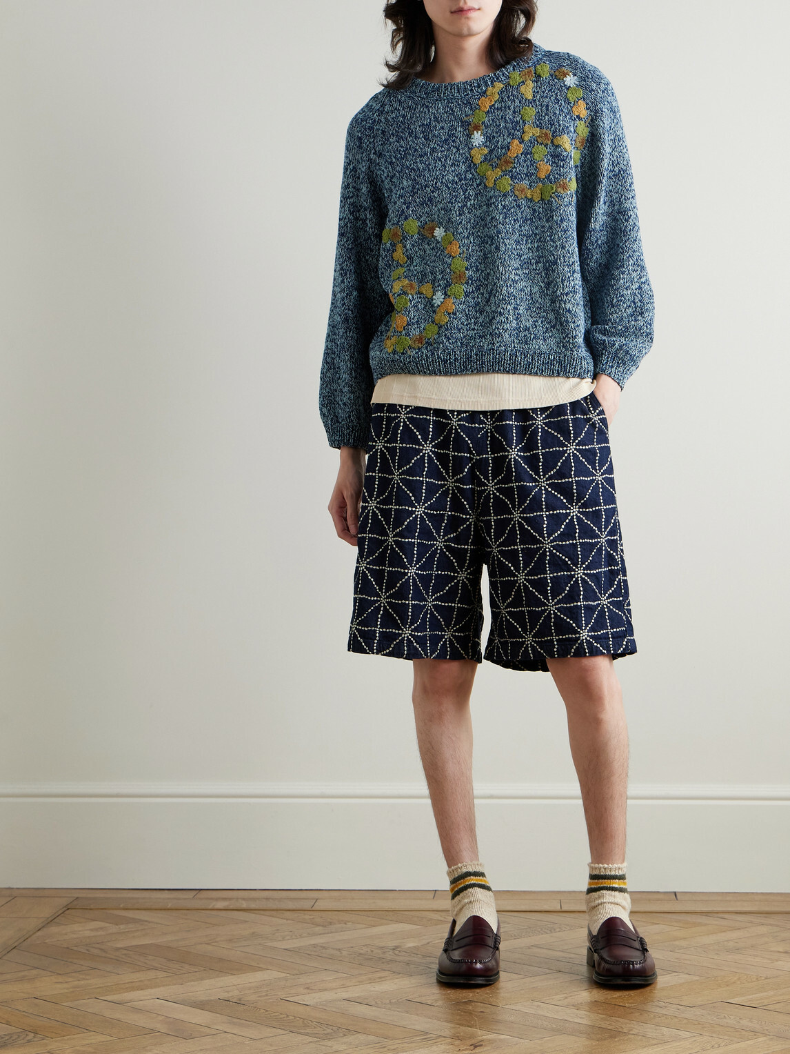 Story mfg. - Bulb Appliquéd Organic Cotton Sweater - Blue