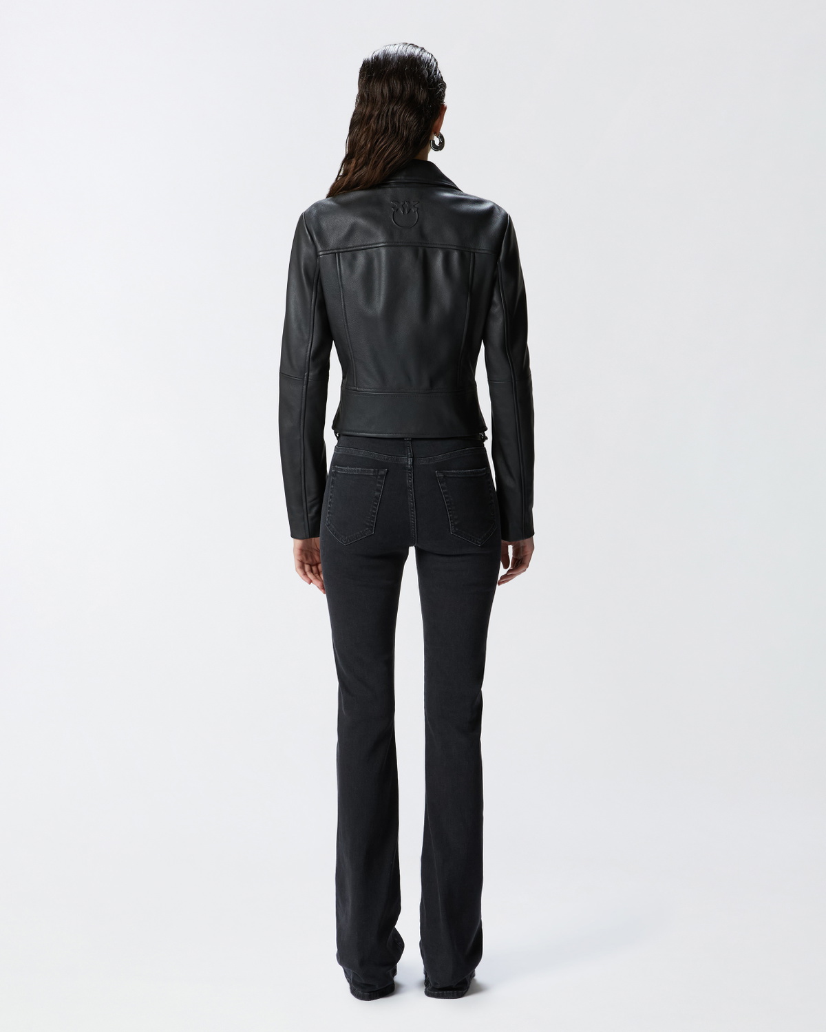 Pinko Short Zipped Nappa Leather Biker Jacket Limo Black