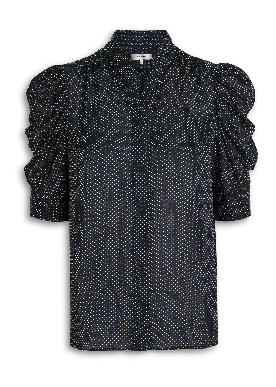 Frame The Gillian Polka-dot Silk-chiffon Blouse Navy