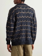 Kartik Research - Open-Knit Intarsia Cotton Polo Shirt - Blue