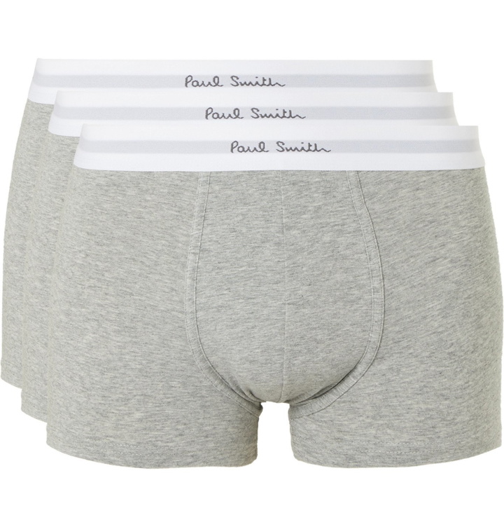 Photo: Paul Smith - Three-Pack Mélange Stretch-Cotton Boxer Briefs - Gray