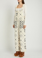 Free People Rising Sun Embroidered Denim Overalls White