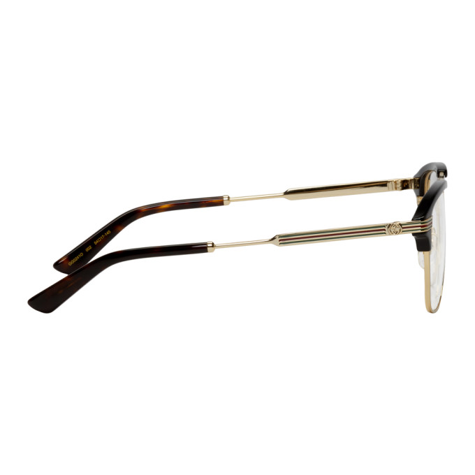 Gucci Gold and Black Horn Rimmed Glasses Gucci