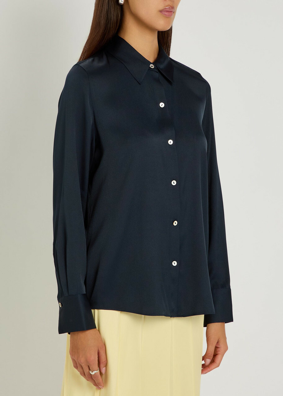 Vince Silk-blend Shirt Navy