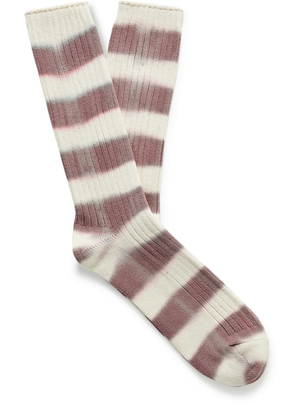 Photo: MR P. - Ribbed Tie-Dyed Striped Cotton-Blend Socks - Purple