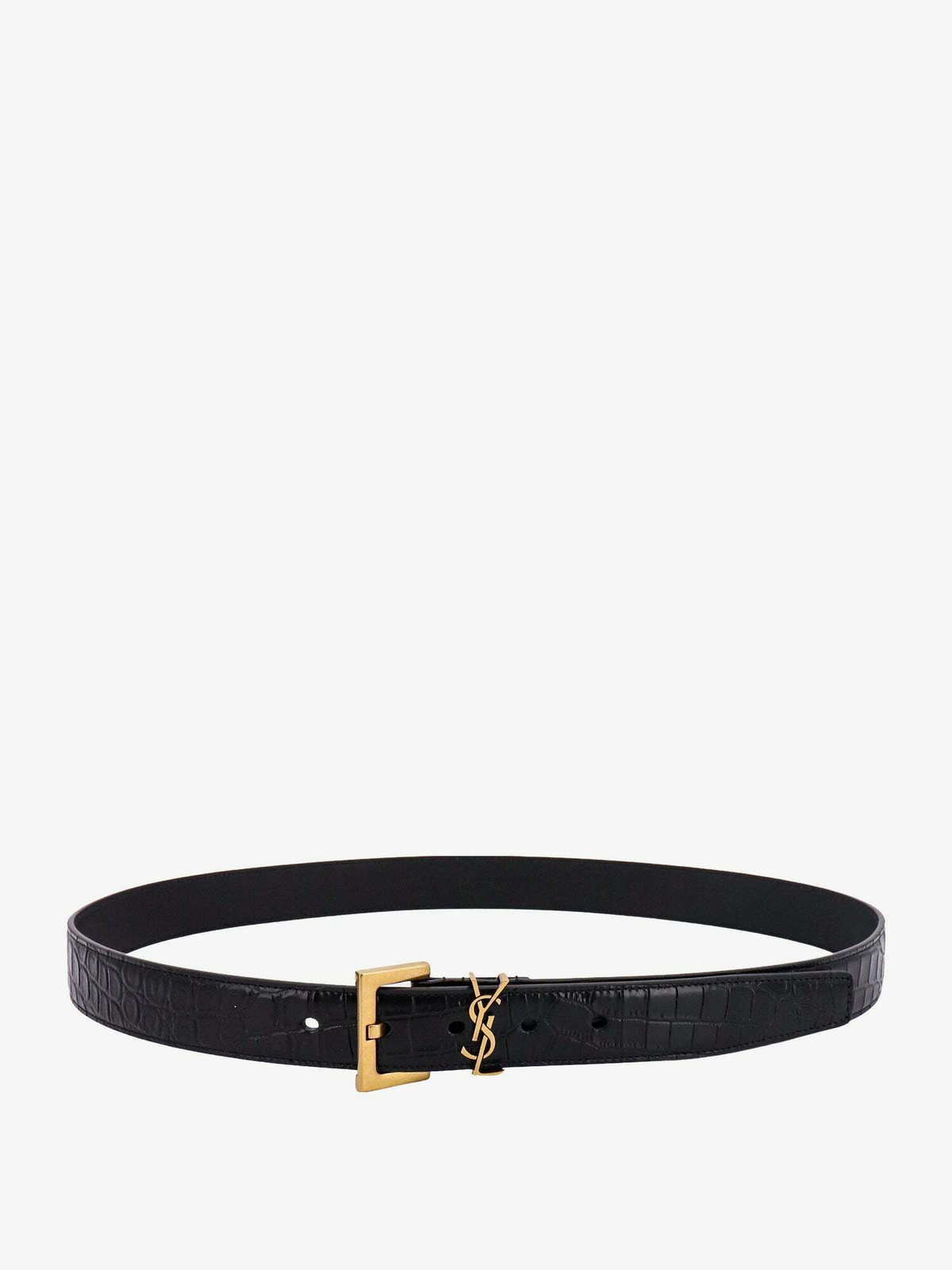 SAINT LAURENT YSL Logo Plaque Belt in Black and Silver - More Than You Can  Imagine