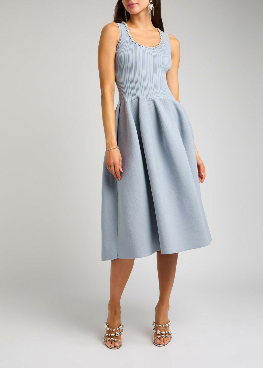 Self-portrait Embellished Stretch-knit Midi Dress Blue