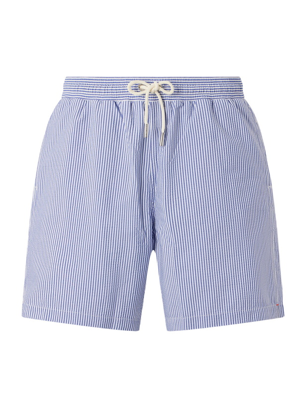 Photo: Orlebar Brown - Mastiff II Straight-Leg Mid-Length Striped Seersucker Swim Shorts - Blue