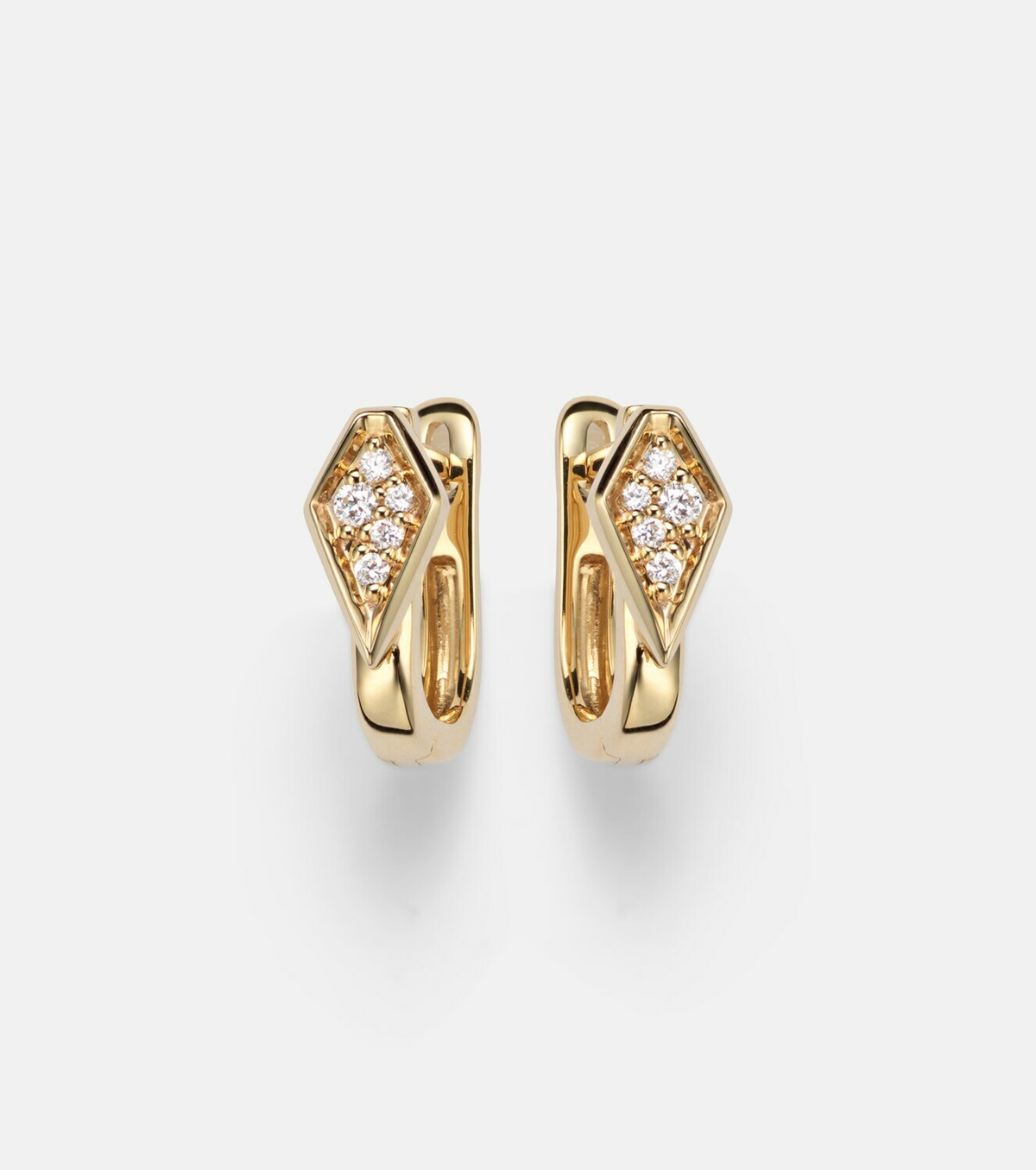 Stone and Strand Knife Edge Kite 14kt gold huggie earrings with diamonds