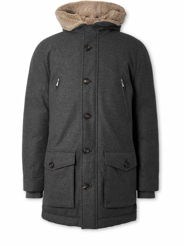Photo: Brunello Cucinelli - Wool-Blend Padded Down Hooded Parka - Gray